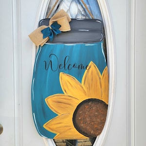 Threehoney Summer Door Sign Daisy Eucalyptus Leaves Door Decor Farmhouse Watercolor Wooden Wall Hanging Sign Hanger Retro Flower Welcome Sign For