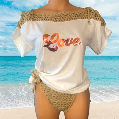 store product block Crochet 3 Piece | T-shirt Top & Bottoms & Scrunchie poster