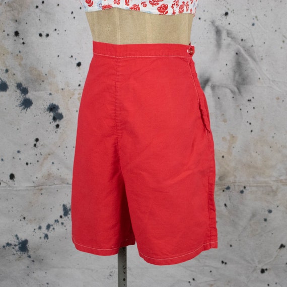 Vintage Womens 50s Size 29 High Rise Red Cotton Si