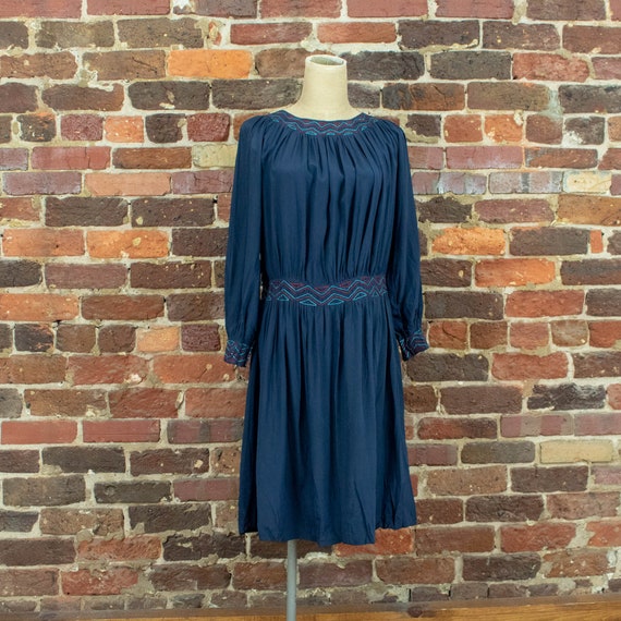 Vintage Womens 40s Medium Navy Blue Silk Hungarian