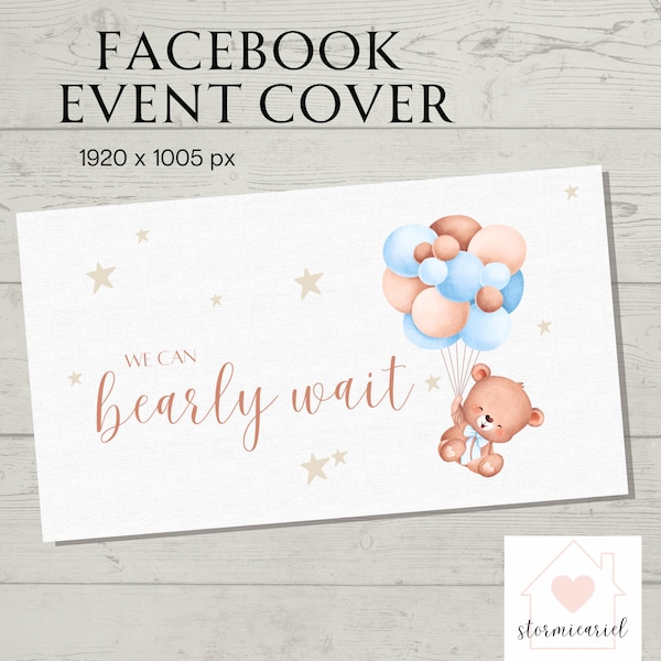 We Can Bearly Wait Facebook Event Cover Digital Download Baby Boy Shower