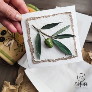 Greeting card for any occasion "Olive". 3D card. Paper art. Handmade card. Olive twig. Italy. Country style. Special Occasion Card.