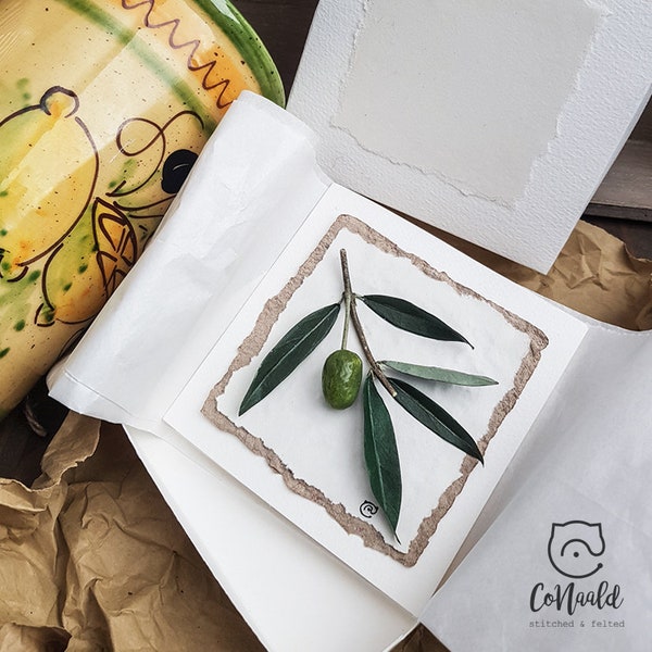 Greeting card for any occasion "Olive". 3D card. Paper art. Handmade card. Olive twig. Italy. Country style. Special Occasion Card.