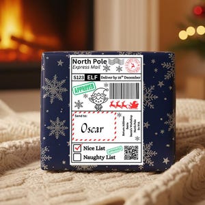 Personalised Santa Postage Label | Custom 6x4 Christmas Present Gift Tags | Mail From Santa Claus Elf