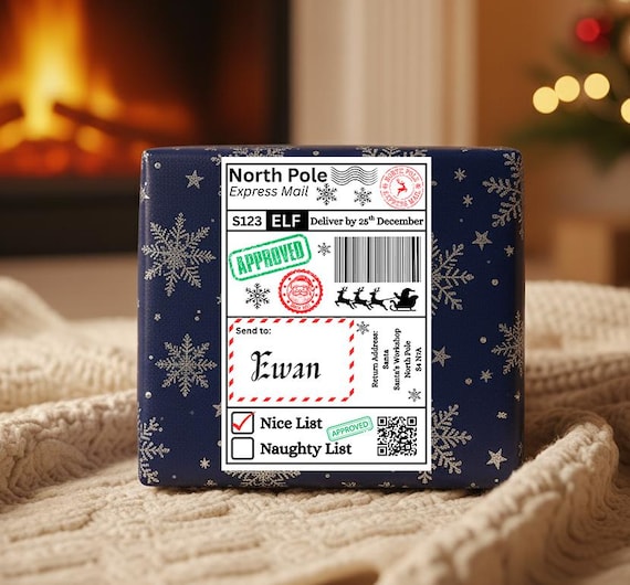Personalised Santa Postage Label | Custom 6x4 Christmas Present Gift Tags | Mail From Santa Claus