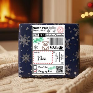 Personalised Santa Postage Label | Custom 6x4 Christmas Present Gift Tags | Mail From Santa Claus Teddy
