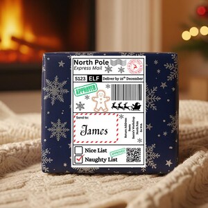 Personalised Santa Postage Label | Custom 6x4 Christmas Present Gift Tags | Mail From Santa Claus Gingerbread