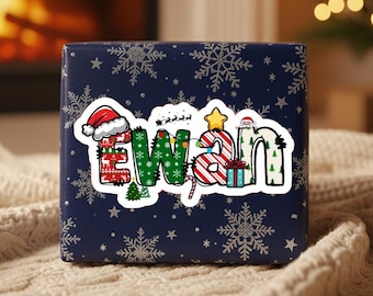 Custom Name Christmas Gift Stickers | Personalised Glossy Present Labels | Children Tags | Holiday Wrapping Paper Decals