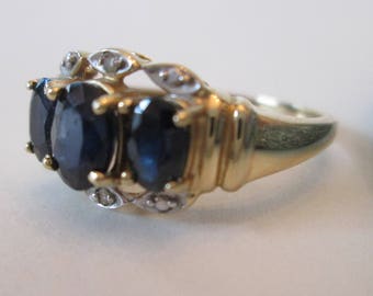 Edwardian RING w/multiple BLUE stones! Vintage 10k setting circa 1940's: size 5 excellent
