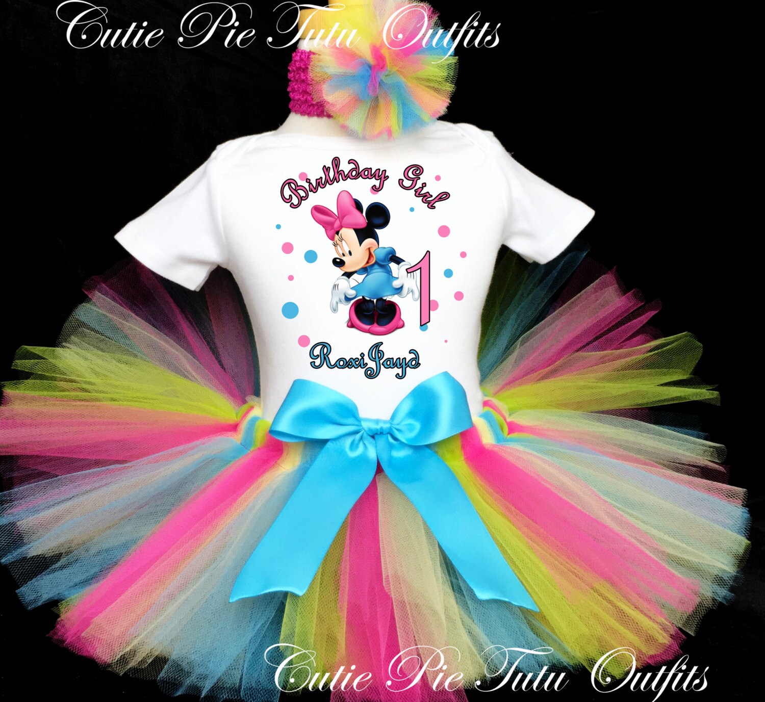 Minnie Mouse Pastel Rainbow 1st Personalize Birthday Tutu Outfit Party Dress Set 