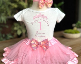 Princess Crown Pink Pretty Cute 1st 2nd 3rd 4th 5th Girl Tutu Outfit Set Shirt Bodysuit Onesie® Tee T-shirt Headband Baby Toddler Girl Baby