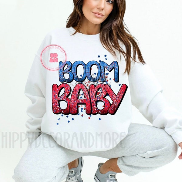 Boom Baby Sparkly 4th of July PNG Faux Glitter 4th of July Shirt Design Sparkly Glitter USA