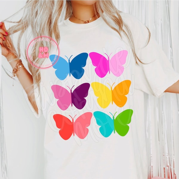 Butterflies PNG Colorful Bright Cheerful Spring PNG Cute Girly Trendy Butterfly PNG Butterfly Shirt Design Boho Png