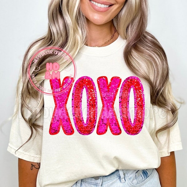 Sparkly Valentines Day Shirt Design Valentines Day PNG Xoxo PNG Pink Red Faux Glitter PNG