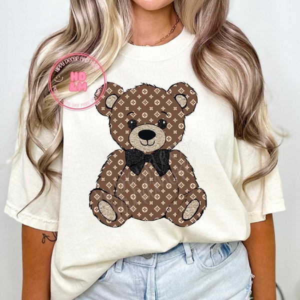 Bougie Teddy Bear PNG Designer Inspired Preppy PNG Mothers Day Shirt Design Girly Girl Cute Teddy Bear PNG