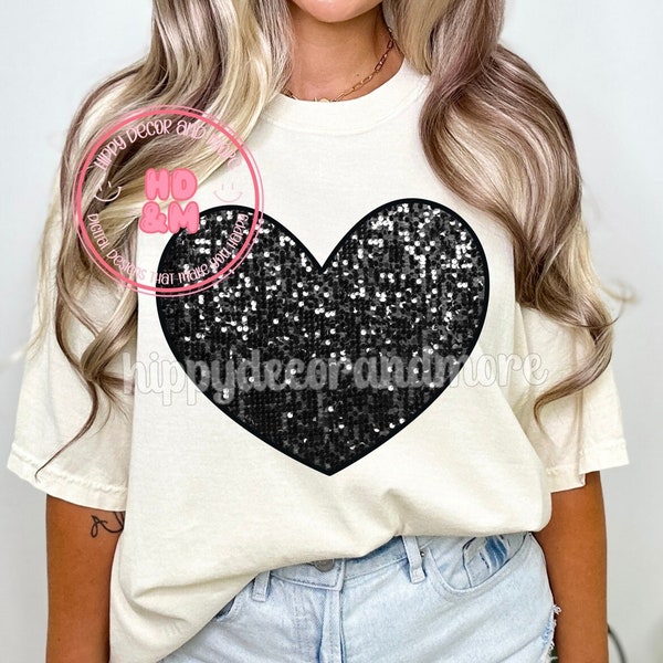 Black Sequins Heart PNG Faux Glitter Valentines Day Shirt Design Valentine PNG Black Glitter Hearts