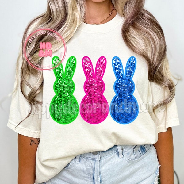 Glitter Easter Bunnies PNG Easter PNG Faux Sequins Cute Bunny Shirt Design Sparkly