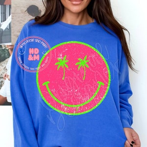 Distressed Retro Palm Trees Smiley Face PNG Boho PNG Summer Sublimation Happy Face Shirt Retro PNG Neon Palm Tree Shirt Instant Download