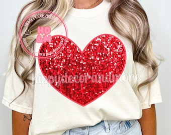 Red Valentines Day Heart PNG Faux Glitter Hearts Faux Sequins PNG Valentines PNG Vday Shirt Design