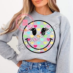 Distressed Retro Smiley PNG Conversation Hearts Valentines Day Shirt Design Smiley with Lashes