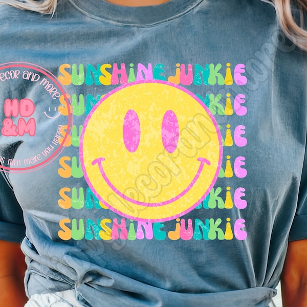 Retro Smiley Face PNG Retro PNG Sunshine Junkie PNG Smiley Face Shirt Transfer Summer Png Distressed Smiley Shirt Design Sunshine Png