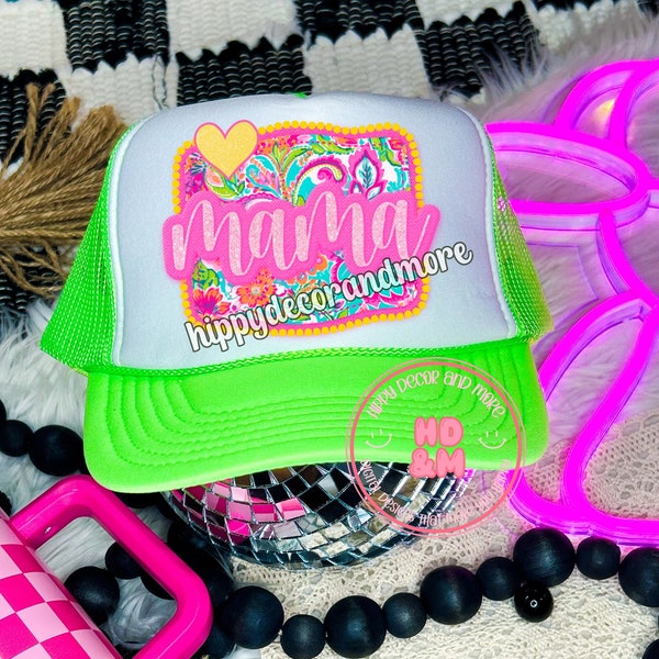 Hat Patch PNG Trucker Hat Patches Digital Mama PNG Pink Yellow Summer Vibes Gifts For Mom Ideas Mama Shirt Design Patches for Trucker Hats