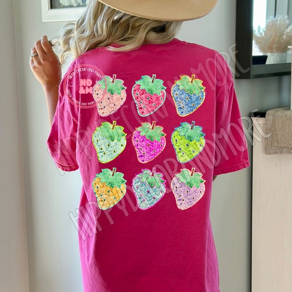 Strawberry Shirt Design Strawberries PNG Faux Glitter Sparkly Summer  Strawberries Trendy Colorful Digital Design Strawberry PNG