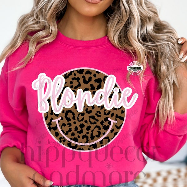 Smiley Face PNG Retro png Leopard Print png Sublimation Design Leopard Print Happy Face Blondie