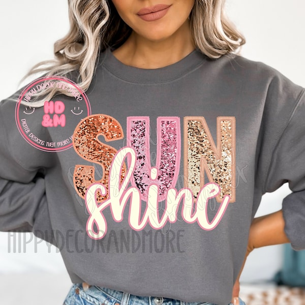 Sunshine PNG Faus Sequins Embroidered Letters Springbreak Shirt Design Sunshine Shirt Design