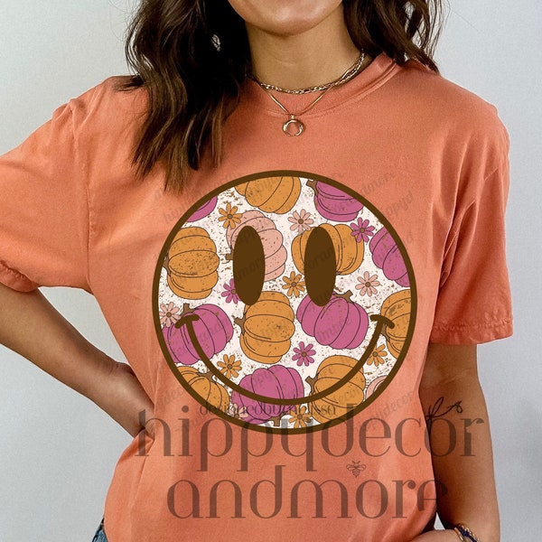 Boho Fall Pumpkin PNG Smiley Face PNG Neutral Fall Pastel Thanksgiving Pumpkin Sublimation Transfer