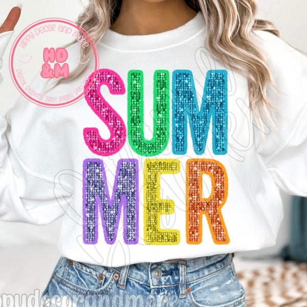 Summer PNG Faux Sequins Tinsel Letters Bright Cheerful Neon Summer Shirt Design