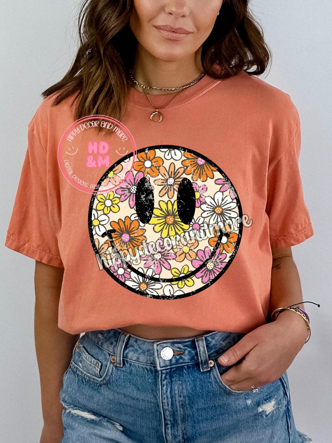 Retro Fall Flower Smiley Face PNG Distressed Smiley Shirt Sublimation ...