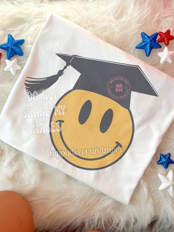 Grad Smiley Face PNG Grad PNG Graduation Shirt Graduation PNG Yellow Smiley Face Retro Smiley Smiley Face Transfer Smiley Semi Transparent