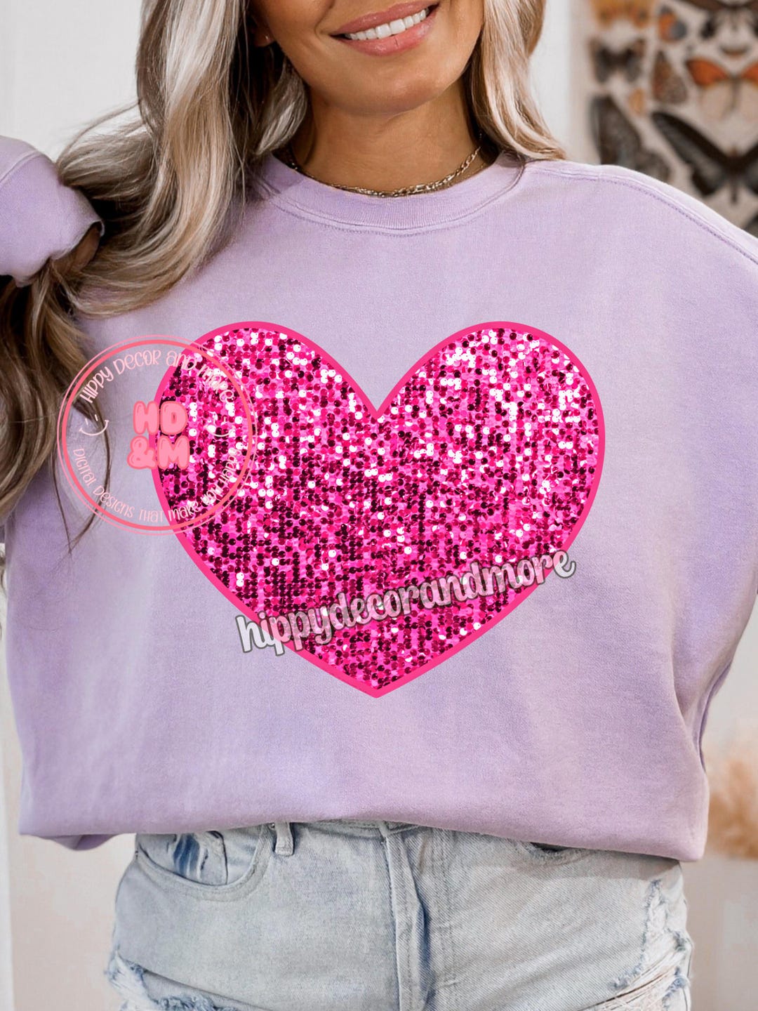 Pink Valentines Day Shirt Design Faux Sequins Glitter Heart Pink Hearts ...