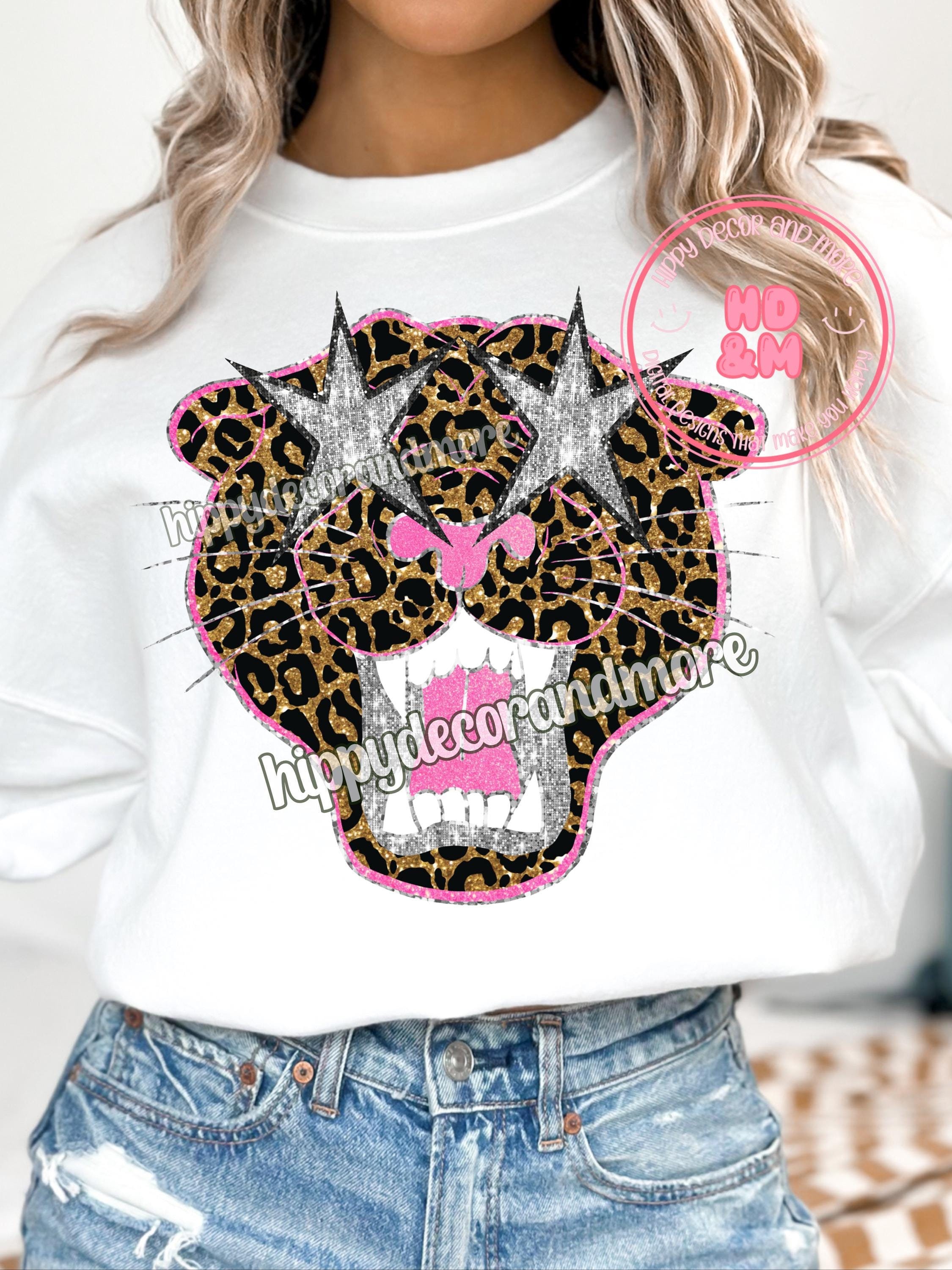 Preppy Mascot PNG Leopard Mascot Cheetah Mascot Panther Mascot Cats Mascot Pink Preppy Mascot Sparkly Leopard Patch Design