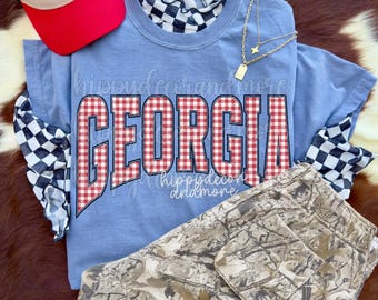 Red Checkered Georgia PNG Checkerboard GA Cute Trendy Shirt Sublimation Dtf Design Summer Png 4th of July USA Png