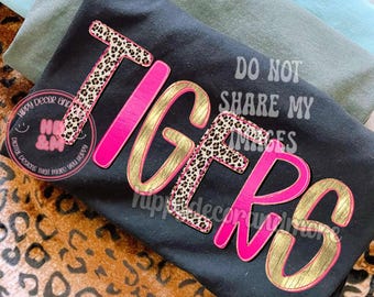 Preppy Mascot PNG Tiger PNG Pink Leopard Print Metalic Gold Girly Girl Mascot School Mascot