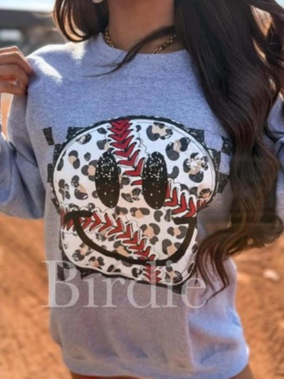 Leopard Print Baseball Smiley PNG Preppy Baseball Shirt Design Smiley Face Shirt Design