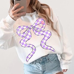 Purple Checkered Bow PNG Lavender Game Day Shirt Design Checkered School Mascot PNG Coquette Bow Game Day Shirt Design PNG Baseball Football