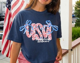 USA PNG 4th of July Shirt Design 4th of July PNG Red White Blue Letters Png Ditsy Flowers Grandmillenial Coquette 4th of July Usa