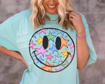 Retro Smiley Face PNG Stars Smiley Face Shirts Transfer Rainbow PNG Trendy Sweatshirt Smiley Face Sublimation