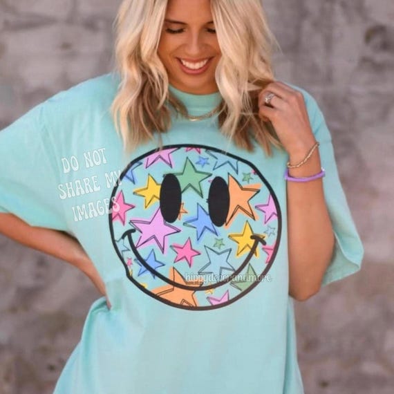 Retro Smiley Face PNG Stars Smiley Face Shirts Transfer Rainbow PNG Trendy Sweatshirt Smiley Face Sublimation