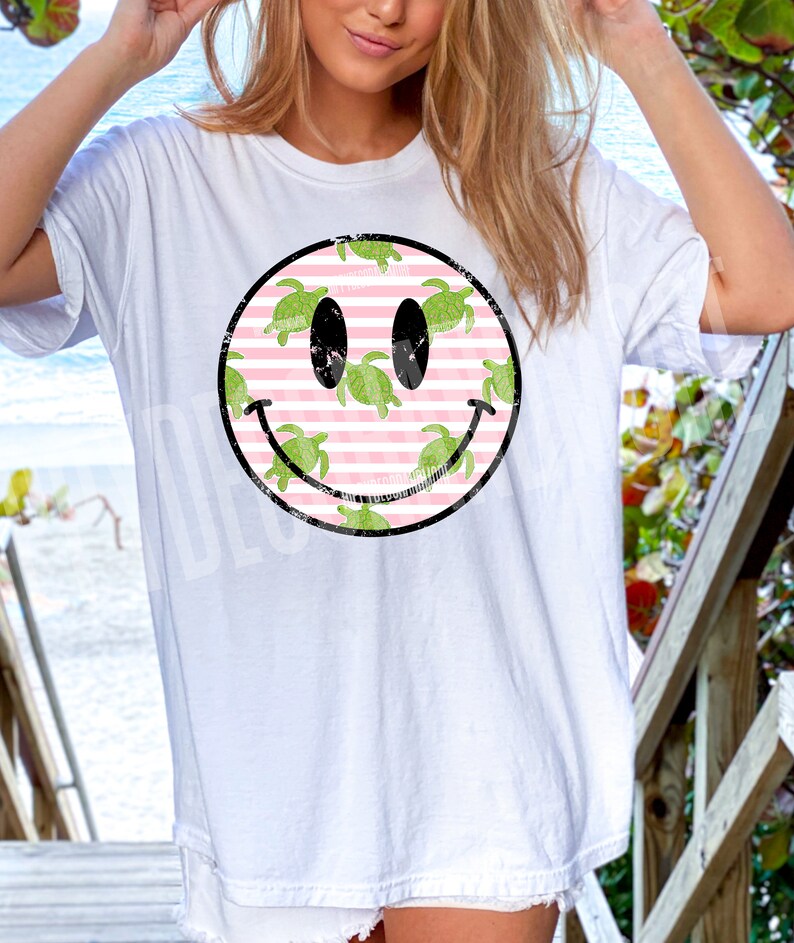 Preppy Smiley Face PNG Summer Time Transfer Design Sublimation Design ...