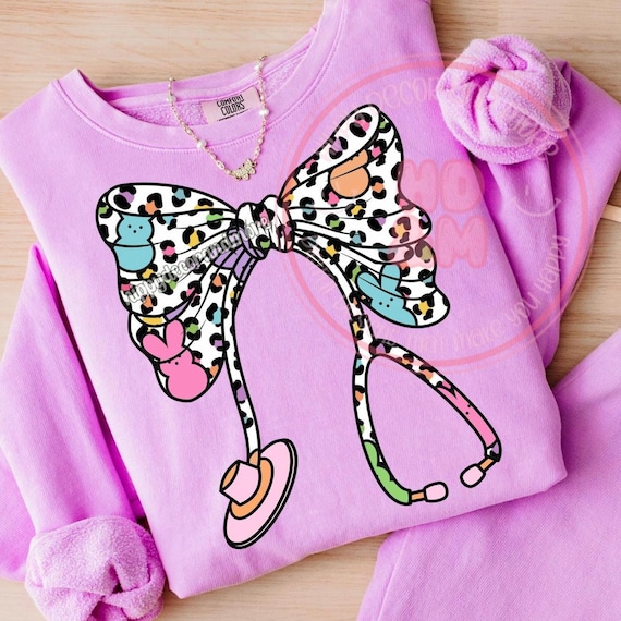 Easter PNG Nurse PNG Easter Nurse Stethoscope Png Design Bow PNG Easter Bow Coquette Easter Bow Leopard Print Easter Nurse Bow Shirt