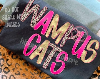 Preppy Mascot PNG Wampus Cat PNG Pink Leopard Print Metalic Gold Girly Girl Mascot School Mascot