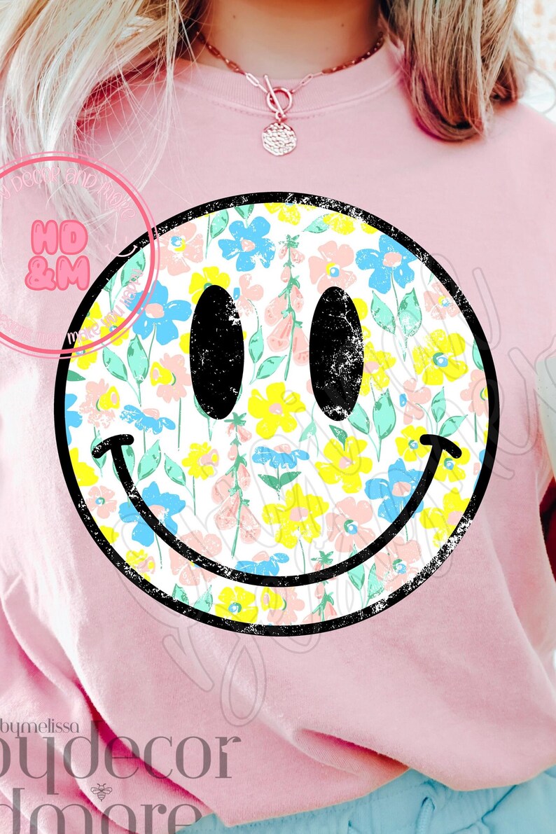 Boho Flowers PNG Smiley Face PNG Smiley Shirt Design Summer Floral ...