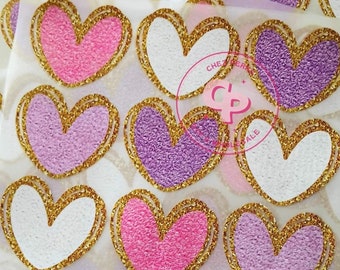 Chenille Hearts PNG Valentines Day PNG Valentines Shirt Design Faux Chenille Png Pink Purple White