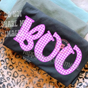 Boo PNG Halloween PNG Fall PNG Ghost Shirt Design Halloween Tshirt Design Cute Ghost Boo Shirt Design Purple Checkered Boo