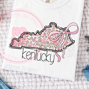 State PNG Floral Coquette Kentucky PNG Trendy Girly Shirt Design Coquette Bow State Shirt Design