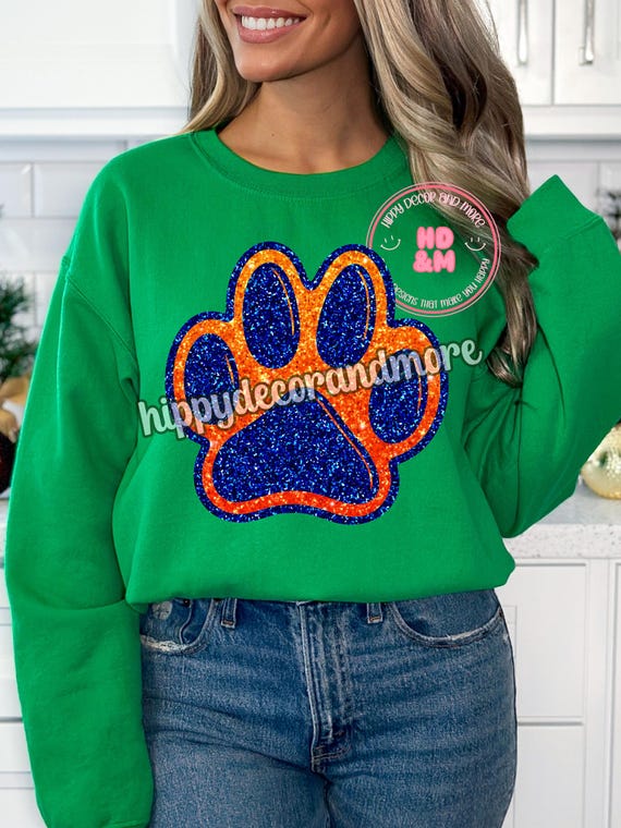 Orange and Blue Paw PNG Sparkly School Paw Mascot PNG Orange and